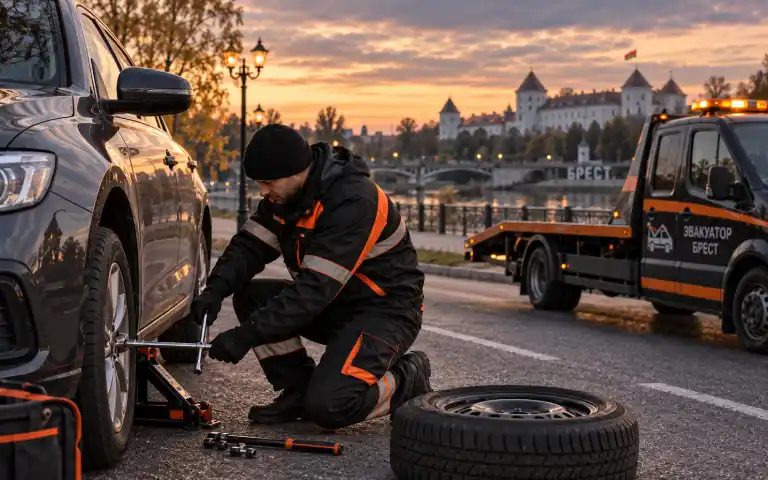 Помощь с заменой колеса автомобиля в Бресте